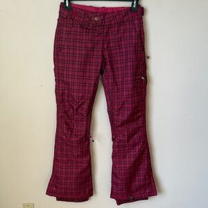 Roxy Snowpants Y2K Style Red Pink Plaid Snowboard Ski 10K Black Size XS